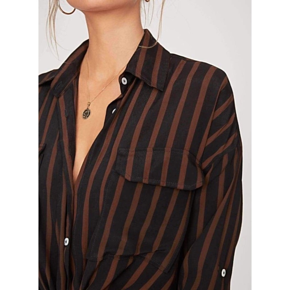 Faithfull The Brand Striped Shirt Bow Tie Front